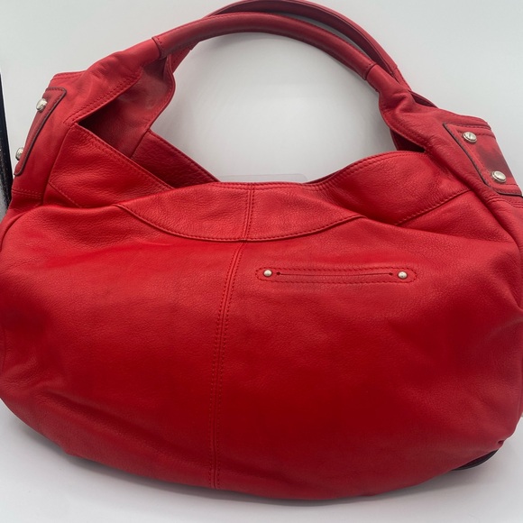 B. MAKOWSKY Red Leather Hobo Hand Bag  Leopard Lining and dust cover - Picture 3 of 7
